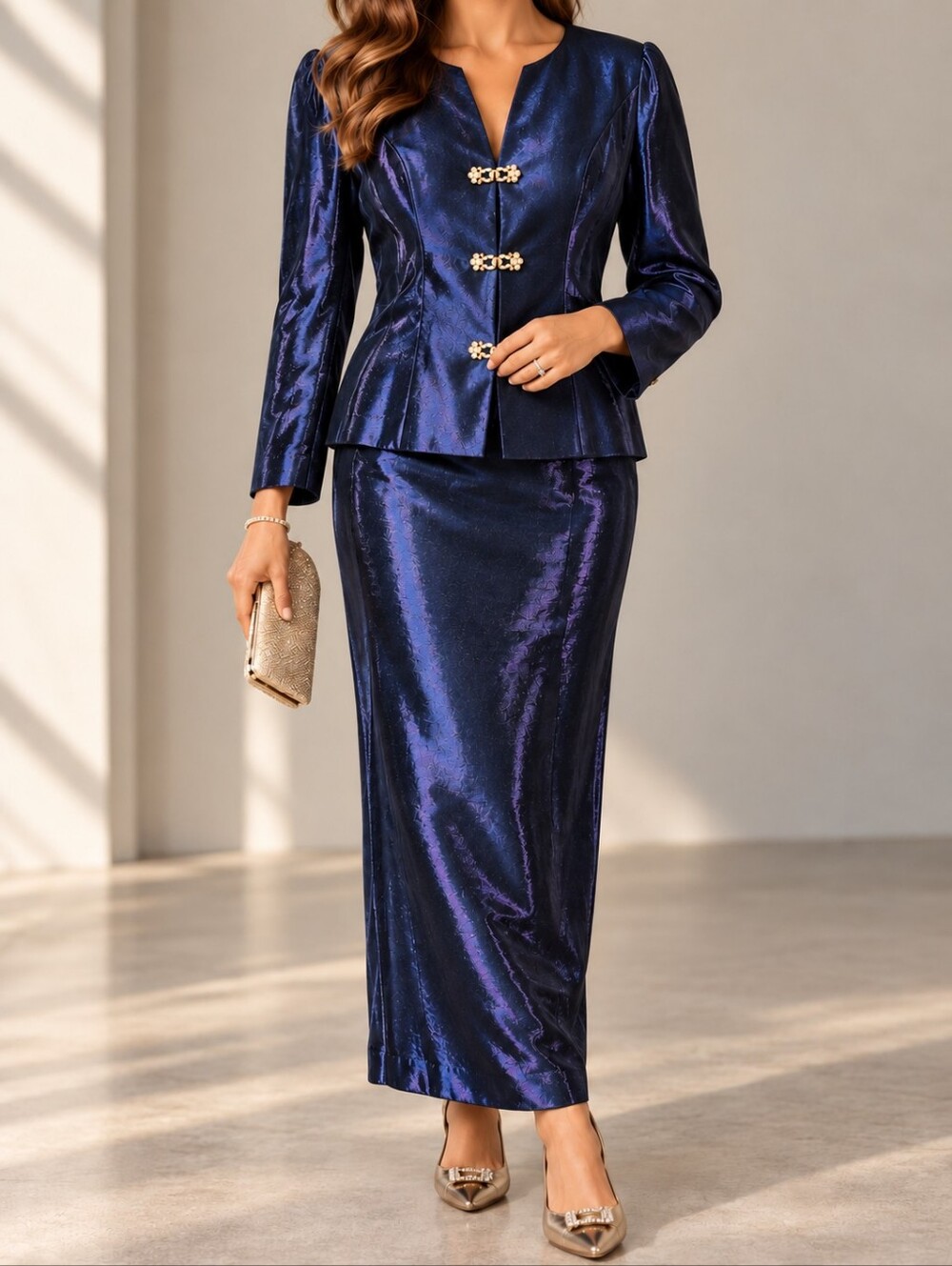 Vintage Alex Evenings Purple Shimmer Skirt Suit Set Made USA Formal 16